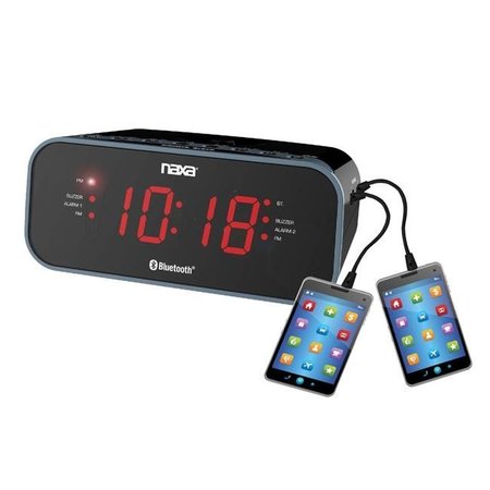 NAXA ELECTRONICS Naxa NRC-182 Bluetooth Dual Alarm Clock Radio with 2 USB Charge Ports NRC-182